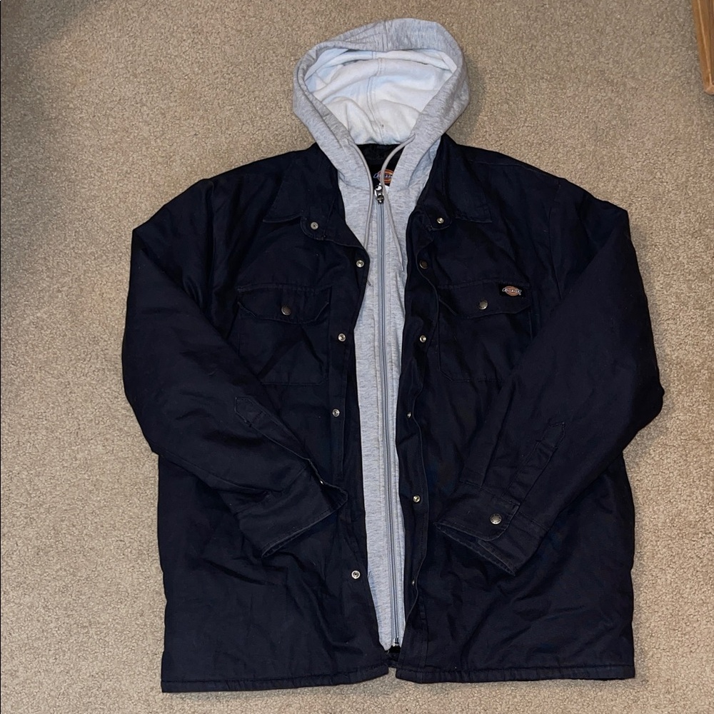 Dickies Men's Black Jacket with Light Gray Hoodie